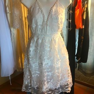 White sheer and lacy double layered , spaghetti strap dress